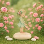 Κορίτσι Vintage με Λουλούδια σε Βότσαλο 2407 - Image 2